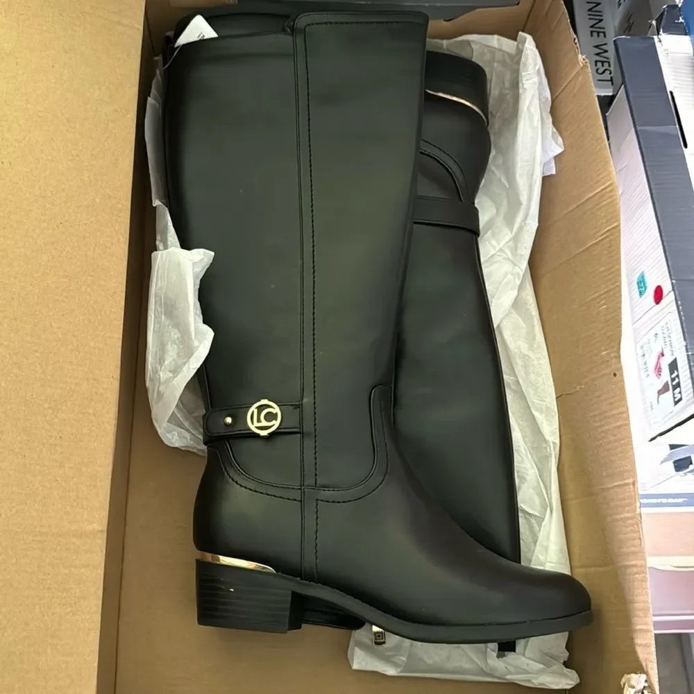 Liz Claiborne Womens Tinley Block Heel Riding Boots Black (WIDE CALF) (WIDE)